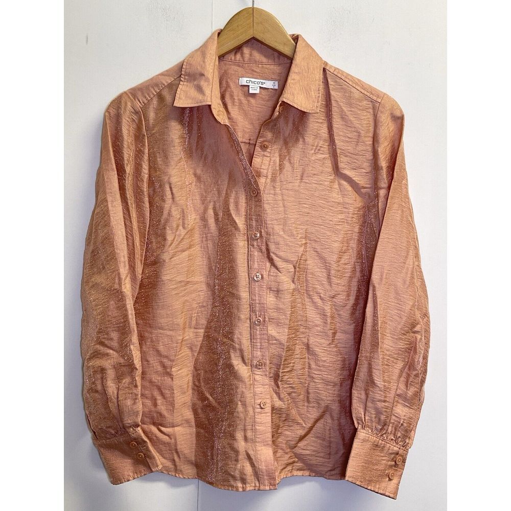 Chicos Women's Size 0/4 Long‎ Sleeve Button Down Shimmer Shirt Pink